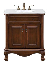 30 Inch Single Bathroom Vanity In Teak Color With Ivory White Engineered Marble