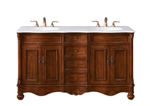 60 Inch Double Bathroom Vanity In Teak With Ivory White Engineered Marble