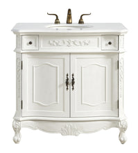 36 Inch Single Bathroom Vanity In Antique White With Ivory White Engineered Marble
