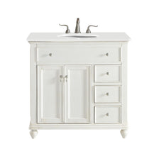 36 Inch Single Bathroom Vanity In Antique White With Ivory White Engineered Marble
