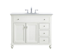 42 Inch Single Bathroom Vanity In Antique White With Ivory White Engineered Marble