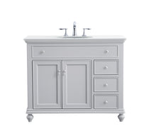 42 Inch Single Bathroom Vanity In Light Grey With Ivory White Engineered Marble