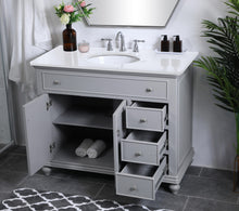 42 Inch Single Bathroom Vanity In Light Grey With Ivory White Engineered Marble