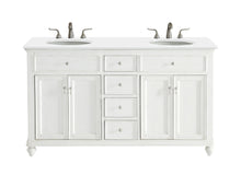 60 Inch Double Bathroom Vanity In Antique White With Ivory White Engineered Marble