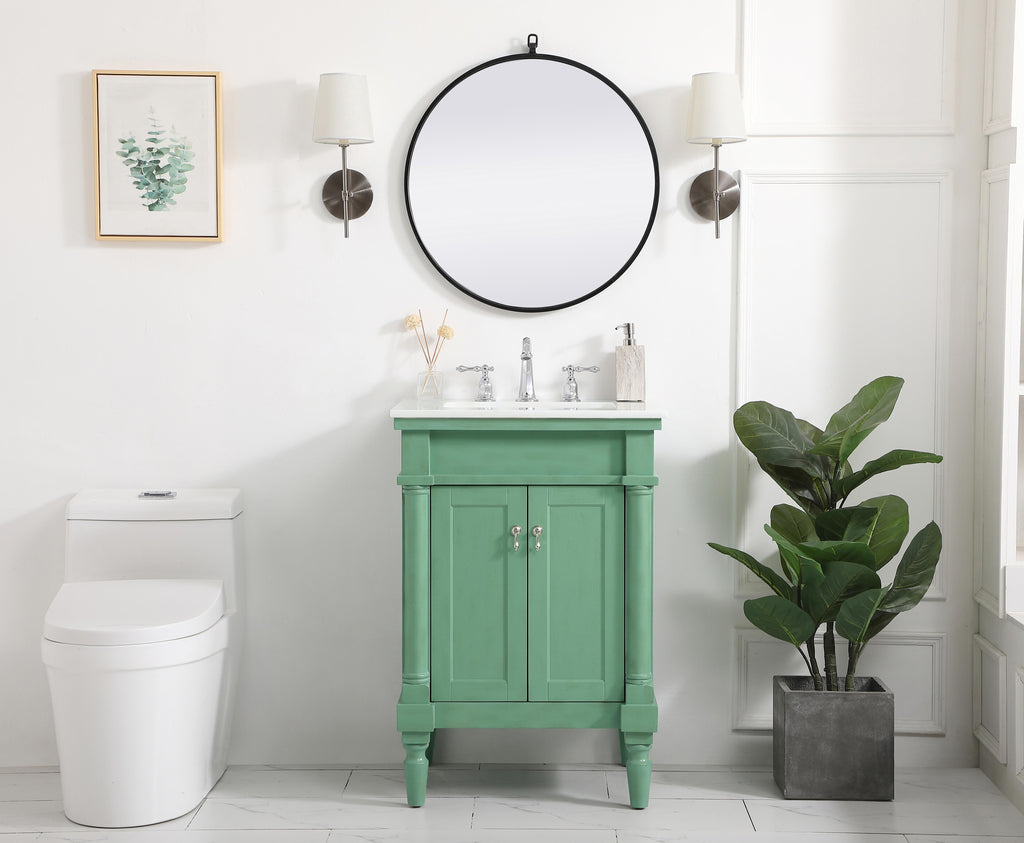24 Inch Single Bathroom Vanity In Vintage Mint With Ivory White ...