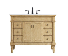 42 Inch Single Bathroom Vanity In Antique Beige With Ivory White Engineered Marble