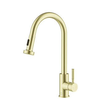 Sem Single Handle Pull Down Sprayer Kitchen Faucet In Brushed Gold