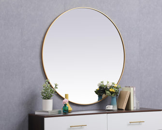 Metal Frame Round Mirror 45 Inch In Brass