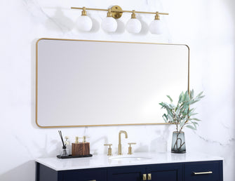 Soft Corner Metal Rectangular Mirror 30X60 Inch In Brass