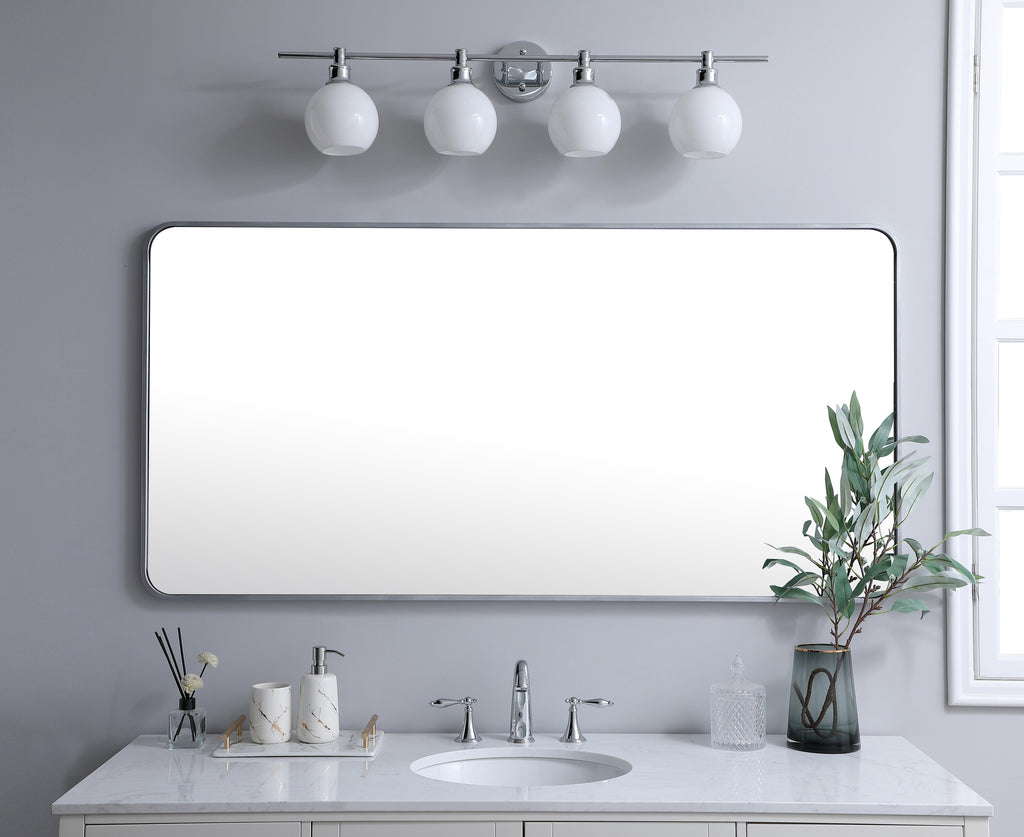 Soft Corner Metal Rectangular Mirror 30X60 Inch In Silver | Elegant ...