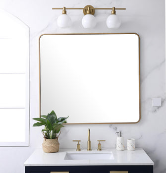 Soft Corner Metal Rectangular Mirror 36X40 Inch In Brass