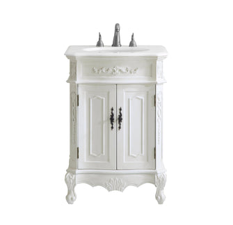 24 Inch Single Bathroom Vanity In Antique White With Ivory White Engineered Marble