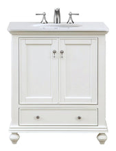 30 Inch Single Bathroom Vanity In Antique White With Ivory White Engineered Marble