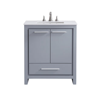 30 Inch Single Bathroom Vanity In Grey With Ivory White Engineered Marble