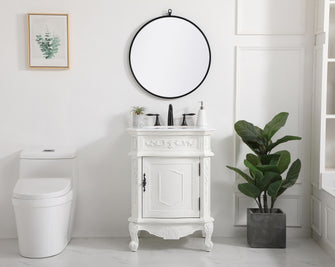 24 Inch Single Bathroom Vanity In Antique White With Ivory White Engineered Marble