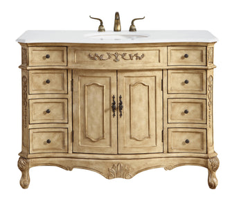 48 Inch Single Bathroom Vanity In Antique Beige With Ivory White Engineered Marble