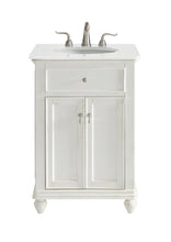 24 Inch Single Bathroom Vanity In Antique White With Ivory White Engineered Marble