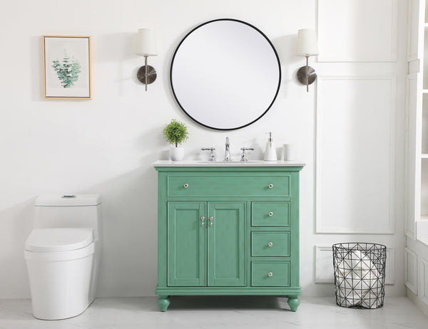 36 Inch Single Bathroom Vanity In Vintage Mint With Ivory White