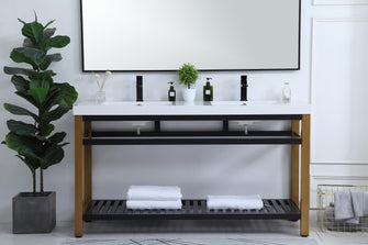 60 Inch Double Bathroom Metal Vanity In Golden Black