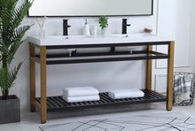 60 Inch Double Bathroom Metal Vanity In Golden Black