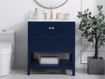 30 Inch Single Bathroom Vanity In Blue With Backsplash