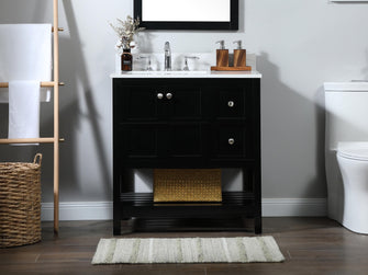 32 Inch Single Bathroom Vanity In Black With Backsplash