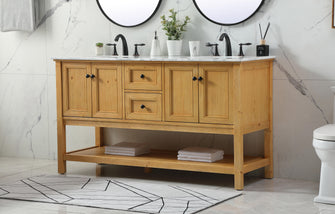 60 Inch Double Bathroom Vanity In Natural Wood
