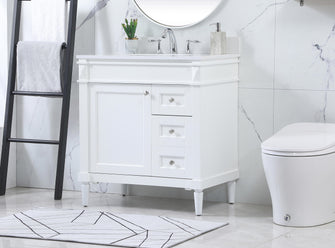 32 Inch Single Bathroom Vanity In White With Backsplash