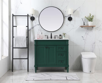 36 Inch Single Bathroom Vanity In Green With Backsplash
