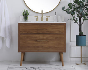 36 Inch Bathroom Vanity In Walnut Brown With Backsplash