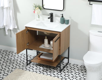 30 Inch Single Bathroom Vanity In Walnut Brown With Backsplash