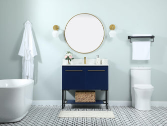 36 Inch Single Bathroom Vanity In Blue With Backsplash