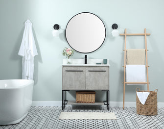 36 Inch Single Bathroom Vanity In Concrete Grey With Backsplash