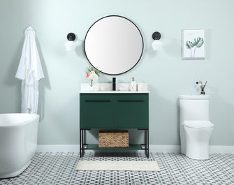 36 Inch Single Bathroom Vanity In Green With Backsplash