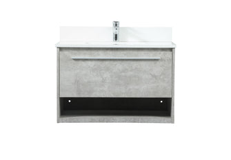 30 Inch Single Bathroom Vanity In Concrete Grey With Backsplash