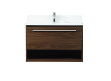 30 Inch Single Bathroom Vanity In Walnut With Backsplash