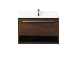 30 Inch Single Bathroom Vanity In Walnut With Backsplash