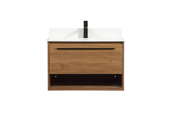 30 Inch Single Bathroom Vanity In Walnut Brown With Backsplash
