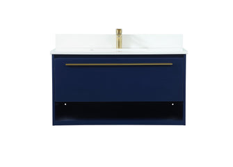36 Inch Single Bathroom Vanity In Blue With Backsplash