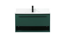 36 Inch Single Bathroom Vanity In Green With Backsplash
