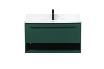 36 Inch Single Bathroom Vanity In Green With Backsplash