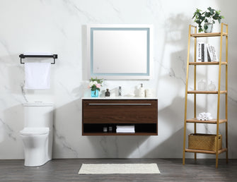 40 Inch Single Bathroom Vanity In Walnut With Backsplash