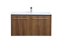 36 Inch Single Bathroom Floating Vanity In Walnut Brown