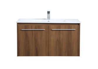 36 Inch Single Bathroom Floating Vanity In Walnut Brown