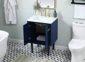 24 Inch Single Bathroom Vanity In Blue With Backsplash