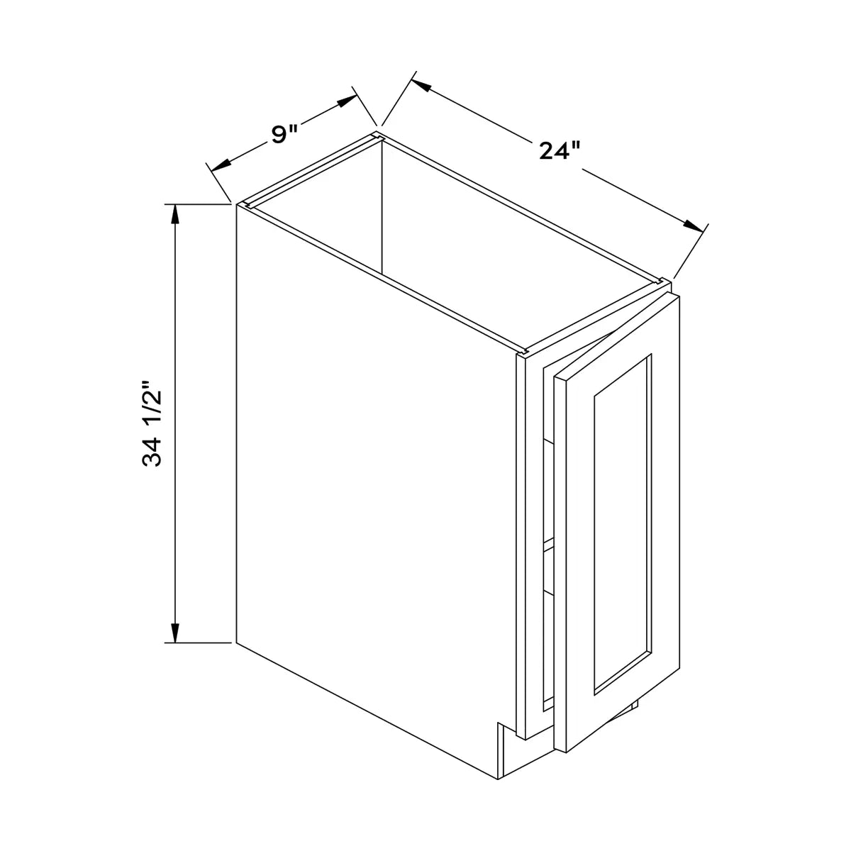 Craft Cabinetry Shaker Blue 9”W Base Cabinet Image Specifications