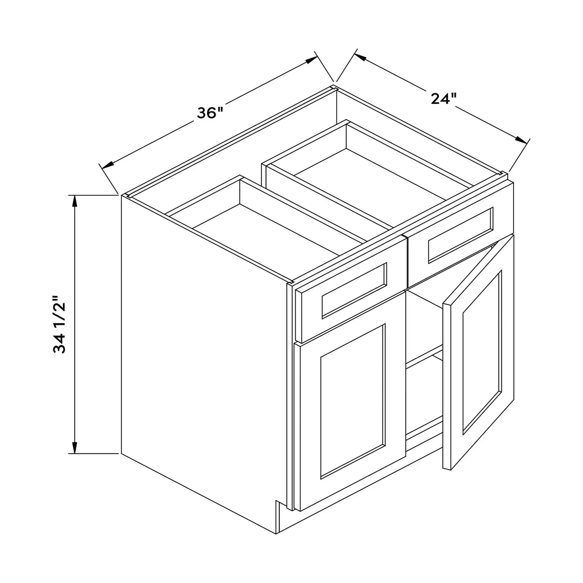 Craft Cabinetry Shaker Blue 36”W Base Cabinet Image Specifications