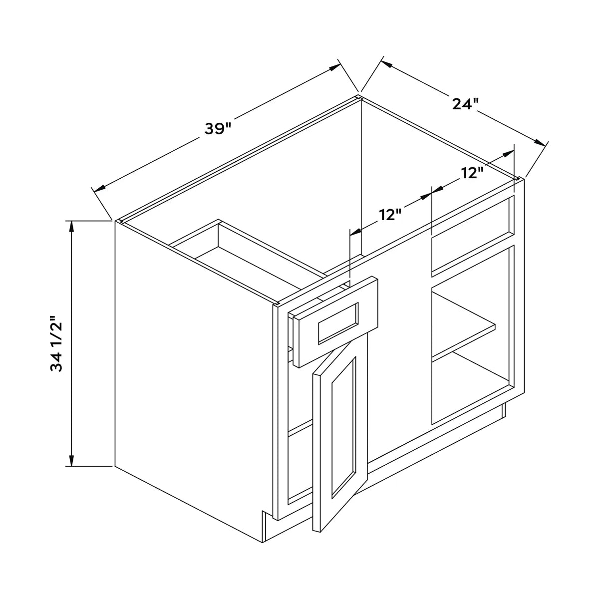 Craft Cabinetry Shaker Rift Oak 39”W Corner Base Cabinet Image Specifications