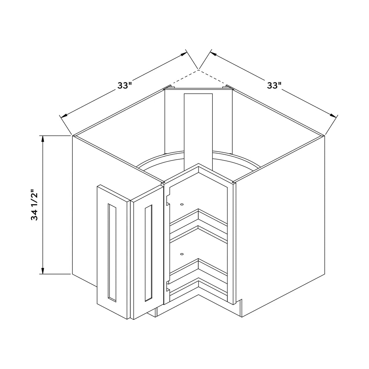 Craft Cabinetry Shaker Aqua 33”W Corner Base Cabinet Image Specifications