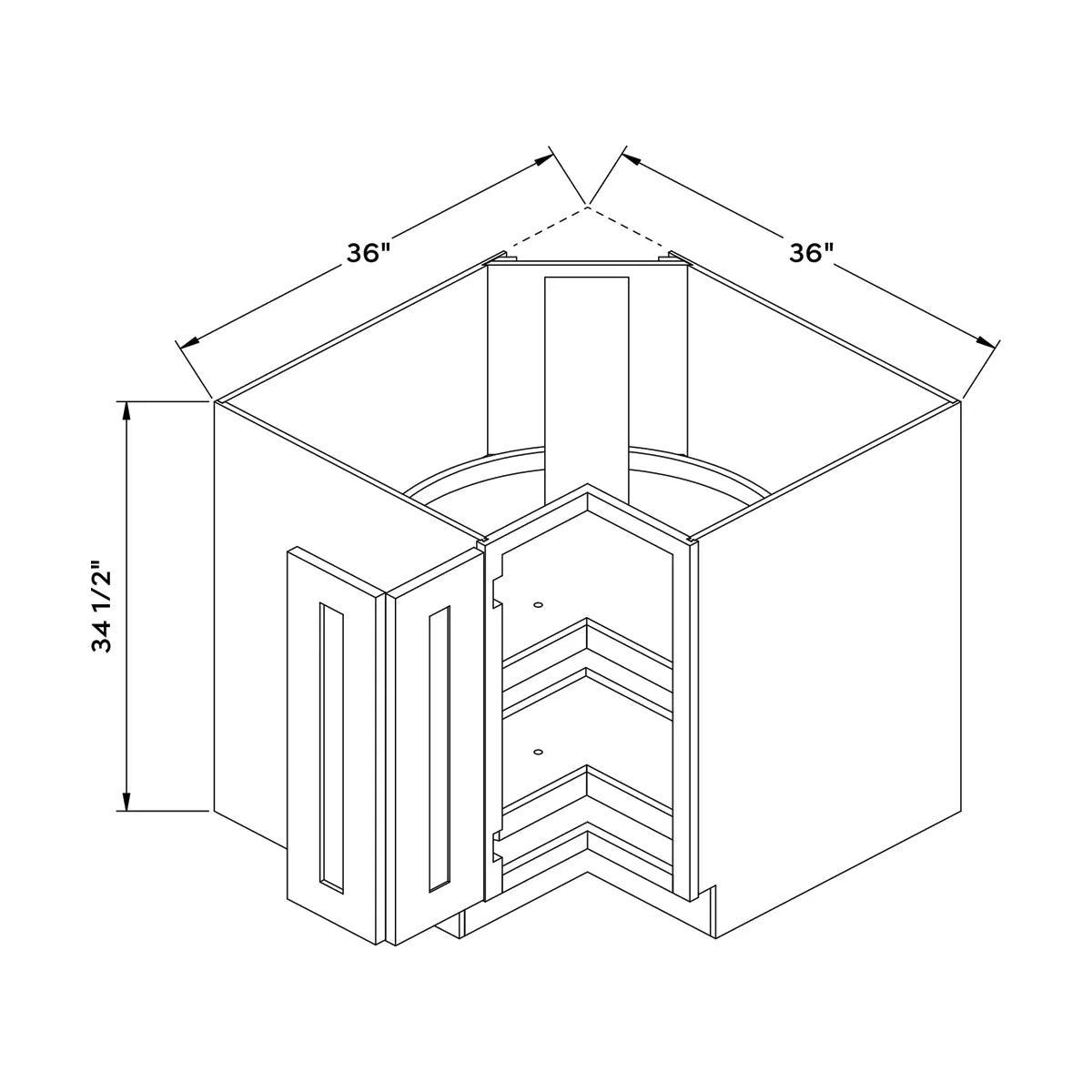 Craft Cabinetry Shaker Aqua 36”W Corner Base Cabinet Image Specifications